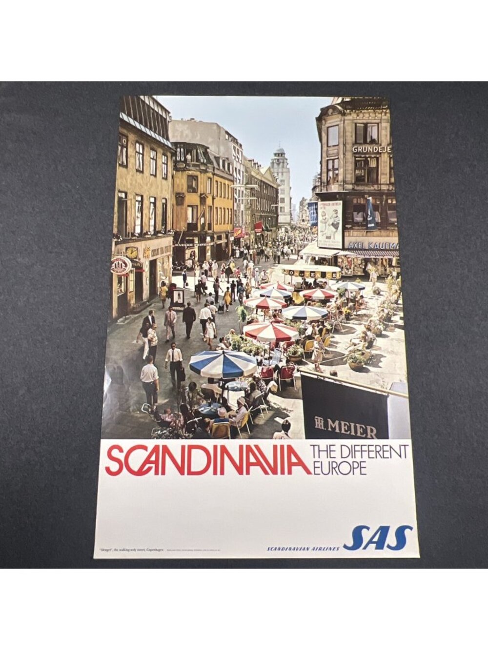 SAS AIRLINES SCANDINAVIA DIFFERENT EUROPE COPENHAGEN STROGET Travel poster 1968